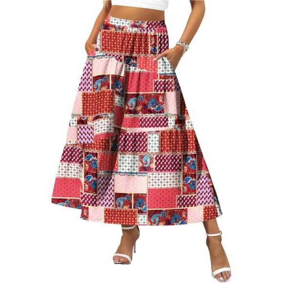 Women's Elastic High Waist A-Line Flowy Swing Red Hobo - Picture 1 of 6